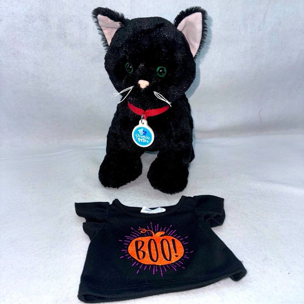 Build A Bear Promise Pets 12" Solid Black Cat Plush Green Eyes Rare Retired BAB